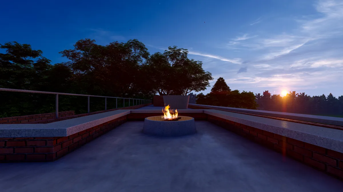 Residência Rio Pardo, Lareira externa noturna